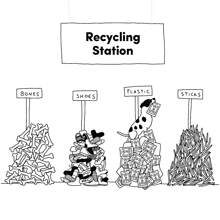 Recycling-station Owners with dog illustration